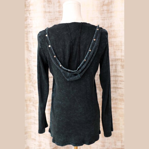 Black Acid Wash Turquoise Hoodie Size S - Picture 3 of 4